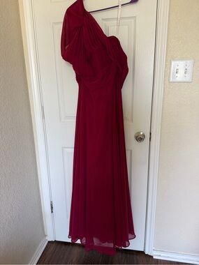 Azazie One-Shoulder Burgundy Chiffon Gown